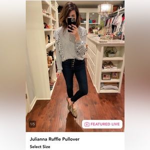 Julianna Ruffle Pullover (white/navy stripe)